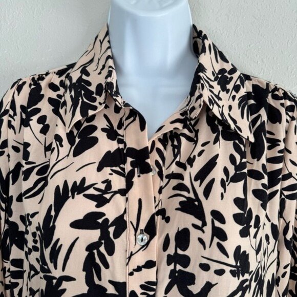NWT H&M pink black floral print button front long sleeve shirt dress XS - Picture 5 of 12